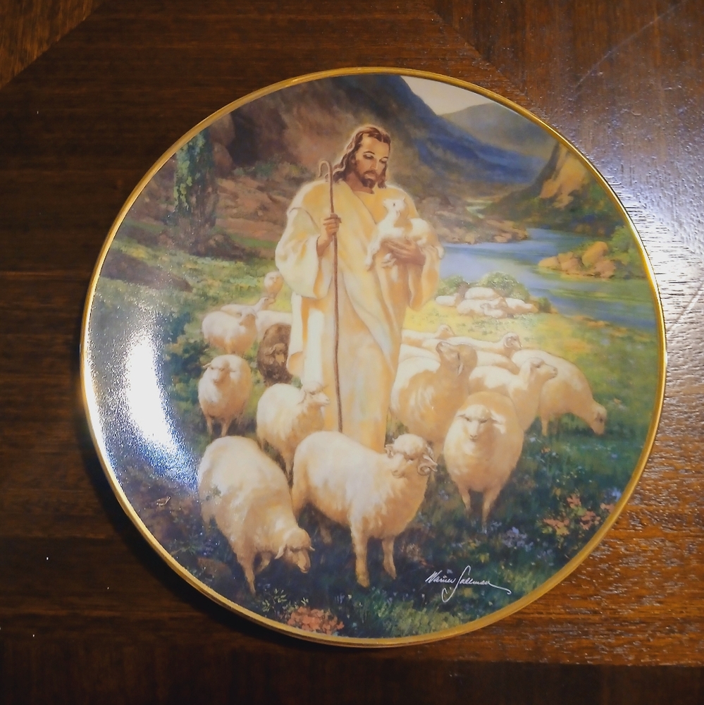 Decorative Plate with Shepherd and Sheep Design